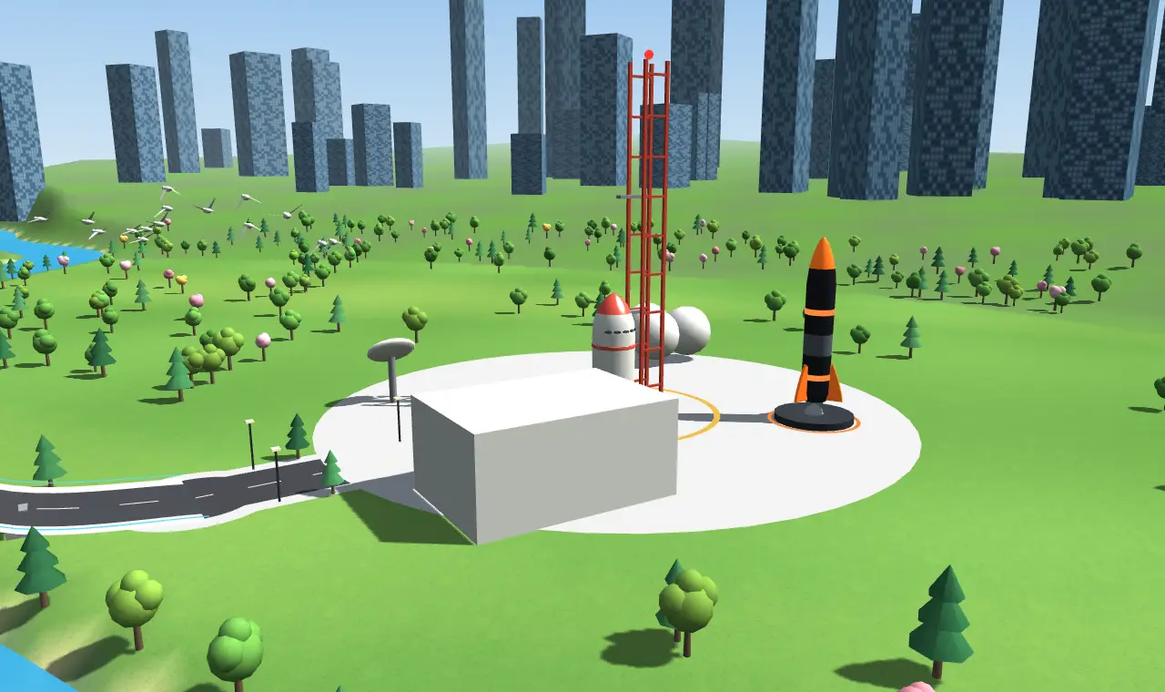 The spaceport and burn rocket by the river